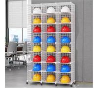 Estante apilable y Ajustable para Guardar Cascos con Ruedas - Estante móvil para exhibir Cascos de Seguridad para Comercio minorista, sin Taladro, Blanco, 111 x 37 x 192 cm