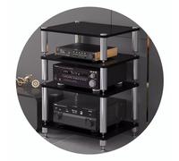 Estante AV HiFi de 4 niveles para tocadiscos y dispositivos, gabinete resistente Shock-Ang, diseño negro moderno, 60 x 48 x 80 cm, ideal para sistemas de cine en casa y entretenimiento