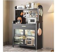 Estante blanco de 5 niveles para panadería con estantes ajustables, doble puerta, cajón, microondas, cafetería, solución de almacenamiento moderna, 147,5 × 80 cm, cocina