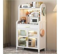 Estante blanco de 5 niveles para panadería con estantes ajustables, puertas dobles y cajón para microondas, cafetería, elegante solución de almacenamiento (147,5 x 80 cm)