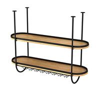 Estante colgante de hierro forjado, estante industrial de techo para vidrio, estantes flotantes de 2 niveles, estante decorativo para uso doméstico, gran capacidad/fácil de instalar (negro, 80 x 30 x