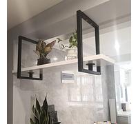 Estante colgante de hierro forjado y soporte para plantas de madera maciza, estante de techo de 1 nivel para almacenamiento de cocina y bar, soporte flotante de fácil instalación para vino y plantas