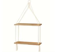 Estante colgante de macramé, decoración de pared boho, estantería flotante de madera rústica a de 2 niveles, para exhibir fotos, plantas, estantería de almacenamiento colgante para , baño, dormitorio