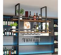 Estante colgante para botellas de vino, estante de metal de 2 niveles montado en la pared, soporte decorativo para copas de vino para cocina, bar, cafetería, solución de almacenamiento que ahorra