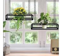 Estante colgante para plantas de techo, soporte para macetas, estantería flotante, soporte para plantas de pared para ventanas de interior, ideal para cultivar hierbas, microvegetales y suculentas (