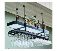 Estante Colgante para Vino con Soporte para Vasos y estantería, Barra metálica Ajustable en el Techo, Soporte Industrial de Botellas de Vino Colgante de 2 Capas, iluminación LED para decorac