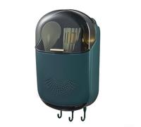 Estante compacto para cubiertos para cucharas, tenedores, palillos con soporte de gancho de pared, compartimento cubierto y área de colocación dedicada para smartphone (verde)