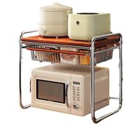 Estante de 2 niveles para microondas, estante de cocina con cesta, estante para microondas, estante para cacerolas, organizador de encimeras de cocina