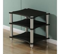 Estante de 3 niveles para audio y vídeo, soporte de madera para el hogar/oficina, reproductor de DVD/CD, estante esquinero para DJ/teatro, acabado negro, elegante almacenamiento de componentes AV