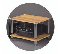 Estante de 4 niveles para AV - Soporte de gabinete de audio para tocadiscos, color madera, patas absorbentes de golpes, 60 x 48 x 40 cm, elegante solución de almacenamiento para cine en casa y equipos