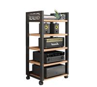 Estante de 5 niveles con estantes de madera ajustables en altura para dispositivos de transmisión. Torre de audio perfecta para DJ y teatro. Mejora tu experiencia multimedia con este soporte de nogal