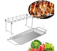 Estante de acero inoxidable para patas y alas de pollo con bandeja de goteo para parrilla, horno y ahumador, 14 ranuras, plegable, apto para lavavajillas