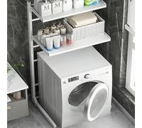 Estante de acero resistente para lavadora y secadora, organizador de almacenamiento ajustable con barandilla para ahorrar espacio, lavandería, baño, balcón