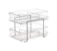 Estante de acrílico transparente de 2 niveles para baño, cocina, ahorra espacio, con divisores, contenedor de almacenamiento transparente deslizante con divisores