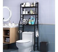 Estante de almacenamiento de 3 niveles sobre el inodoro, estante de metal con soporte para papel higiénico y ganchos, para baño, de pie (negro)
