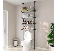 Estante de almacenamiento de 4 niveles sobre el inodoro, organizador de baño ajustable de 4.5 a 9.5 pies, estantes de metal resistentes encima de detrás de la lavandería del inodoro, estantería que