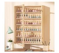 Estante de almacenamiento de aceites esenciales y estante para esmalte de uñas con puerta acrílica, elegante organizador para dormitorio, sala de estar, estudio y espacios minoristas, acabado natural
