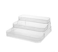 Estante de almacenamiento de acrílico transparente de tres niveles, paquete de 2 para botellas de perfume, cuidado de la piel y medicamentos, estantes anchos para artículos voluminosos, solución de