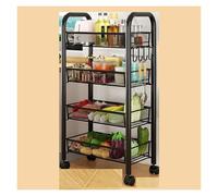 Estante de almacenamiento de aperitivos de 4 niveles con ruedas para cocina y sala de estar, para frutas, verduras, pan, carrito de almacenamiento negro
