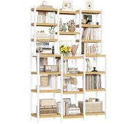 Estante de almacenamiento de bambú de 7 niveles, soporte para plantas y estantería, 20 estantes abiertos para baño, cocina, sala de estar, 105 x 28 x 160,7 cm, acabado blanco y natural