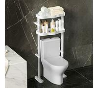 Estante de almacenamiento de baño montado en la pared, sin taladro, de plástico, para inodoro y baño, ahorra espacio, estantes de 2 niveles, perfecto para espacios pequeños y decoración del hogar