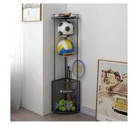 Estante de almacenamiento de bolas con cesta, organizador vertical que ahorra espacio para garaje, sótano y uso al aire libre