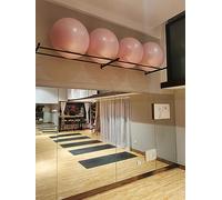 Estante de almacenamiento de bolas de yoga montado en la pared, soporte extra largo y resistente para estabilidad de medicina y pelotas de ejercicio, equipo de estudio de yoga, diseño de ahorro de