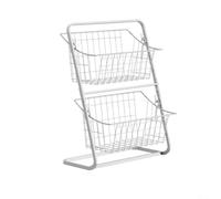Estante de almacenamiento de cocina con cesta de frutas de metal de 2 niveles para frutas, verduras y aperitivos, diseño de ahorro de espacio para organización de encimera y despensa (blanco)