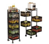 Estante de almacenamiento de cocina con ruedas, estante multifuncional de 5 niveles para frutas, verduras y aperitivos, organizador de pie para baño y sala de estar, diseño giratorio (negro)