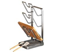 Estante de almacenamiento de cocina, elegante organizador de encimera, soporte multiusos para tapa de olla, bandeja antideslizante incluida, solución de almacenamiento de estilo moderno, ideal para or