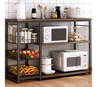 Estante de almacenamiento de cocina, estante de metal para hornear y soporte para microondas, organizador de mesa de madera de 2 capas para un almacenamiento eficiente en la isla de cocina, 70 x 55 x