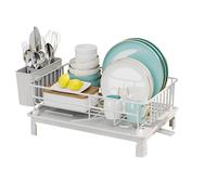 Estante de almacenamiento de cocina, estante para platos, almacenamiento de utensilios y escurrimiento, ABS y acero inoxidable, para encimera de cocina organizada (blanco)