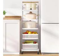 Estante de almacenamiento de cocina que ahorra espacio, soporte para microondas con 5 tablas y 2 cestas, elegante color blanco para encimera y armario, perfecto para uso doméstico y despensa