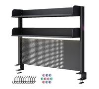 Estante de almacenamiento de escritorio con bandeja de metal con abrazadera ajustable y ganchos, organiza tus accesorios de escritorio fácilmente