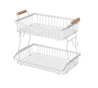 Estante de almacenamiento de frutas y verduras de hierro de doble nivel, revestimiento resistente al óxido, base resistente para cocina, baño, organización de doble nivel, estante de almacenamiento de