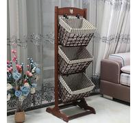 Estante de almacenamiento de madera multicapa, organizador de baño plegable con cestas de tela, diseño minimalista de suelo para cocina y sala de estar, solución que ahorra espacio