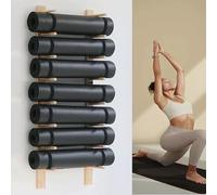 Estante de almacenamiento de madera para esterilla de yoga montado en la pared, estante de organización de gimnasio que ahorra espacio para esterillas de yoga y rodillos de espuma