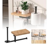 Estante de almacenamiento de madera para papel higiénico con estante para teléfono, montaje en pared y soporte de rollo de papel de seda de madera con almacenamiento de toallitas, papel de baño para
