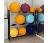 Estante de almacenamiento de metal resistente de 3 niveles para pelotas de yoga y esterillas, soporte de exhibición de pie perfecto para gimnasio en casa y estudio (negro)