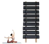 Estante de almacenamiento de pared de madera para rodillos de espuma y alfombrillas de ejercicio, soporte de exhibición de organización de gimnasio y estudio que ahorra espacio