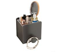 Estante de almacenamiento de pared para baño, 16 x 10 x 8,1 cm, no requiere taladro, para peines, cremas y lazos para el cabello, organizador de acero al carbono gris y ABS (4)