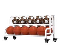 Estante de almacenamiento de pelotas de metal resistente con ruedas, 2 niveles, para baloncesto, voleibol, fútbol, ideal para garaje, escuela y jardín de infantes (blanco)