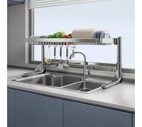 Estante de almacenamiento de platos multifuncional expandible que ahorra espacio, estante de drenaje lateral, organizador de escritorio de una sola capa para cocina, color plateado, ideal para un