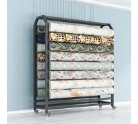 Estante de almacenamiento de tela, estante de exhibición resistente con barra ajustable para colgar y ruedas, organizador móvil para rollos de cuero, película de ventana y papel tapiz