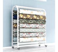 Estante de almacenamiento de tela, estante de exhibición resistente con barra ajustable para colgar y ruedas, organizador móvil para rollos de cuero, película de ventana y papel tapiz