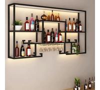 Estante de almacenamiento de vino montado en la pared con luz LED y soporte para copas de vino, estantes flotantes para decoración de cocina, comedor y bar