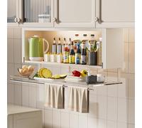 Estante de almacenamiento desplegable de acero, bandeja de preparación de pared de 2 niveles con puerta de gabinete de PVC, estante de especias desplegable para cocina, soport,B(d7.2"xh18.9")-W27.5"