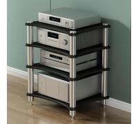 Estante de almacenamiento escalonado para equipos AV, consolas de juegos, estantes multimedia, construcción de madera, organizador de varios niveles para sala de estar, oficina y configuración de