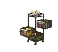 Estante de almacenamiento giratorio de varias capas con ruedas para cocina y baño, estante de pie negro de 3 niveles para almacenamiento de frutas y verduras y aperitivos en la sala de estar