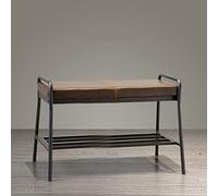 Estante de almacenamiento industrial de metal para zapatos, banco de entrada rústico con asiento de cuero, organizador de zapatos multifuncional para sala de estar, 73 x 31,5 x 45 cm